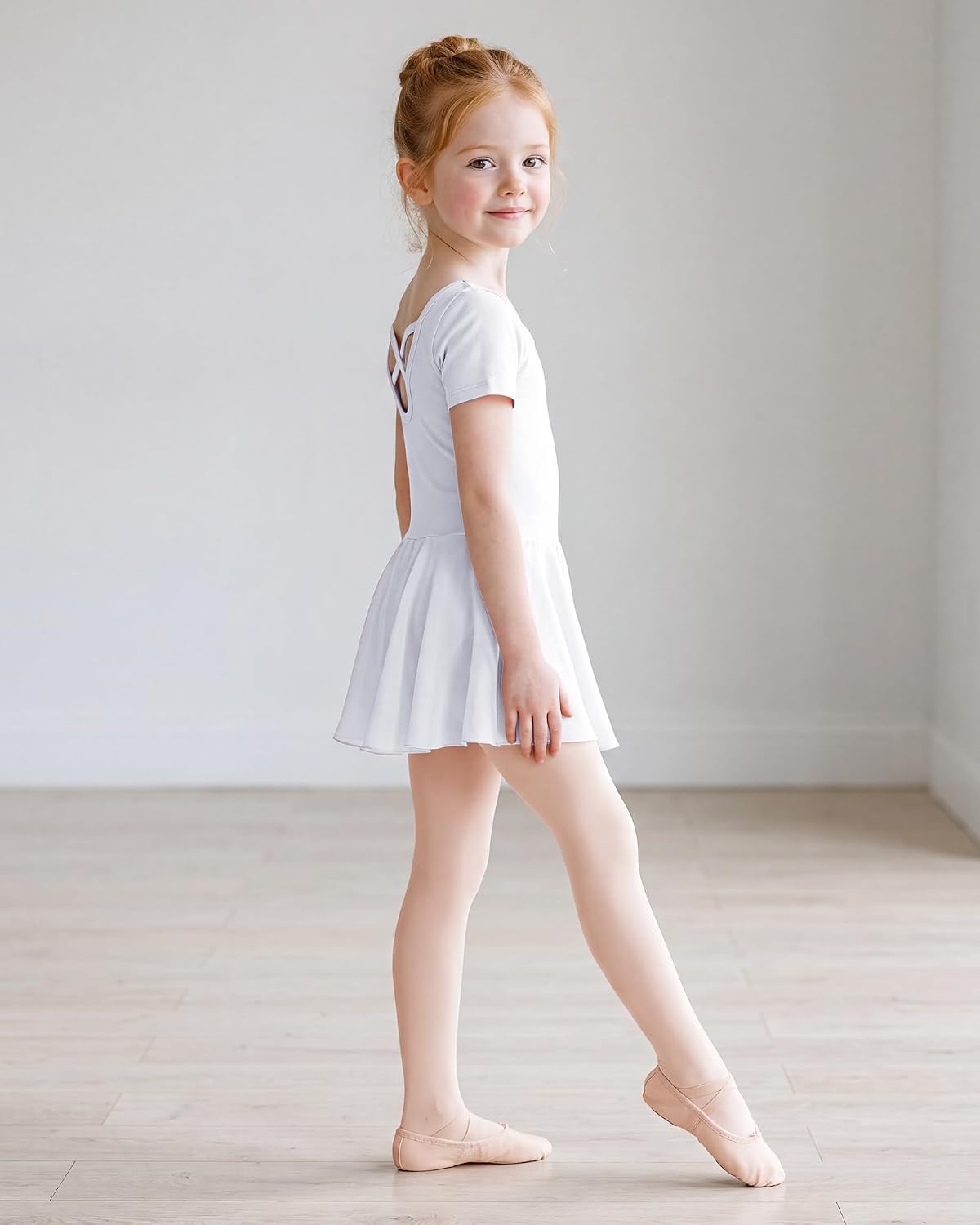 Stelle Girls Criss-Cross Back Leotards Skirt with Tights for Ballet/Dance(White)