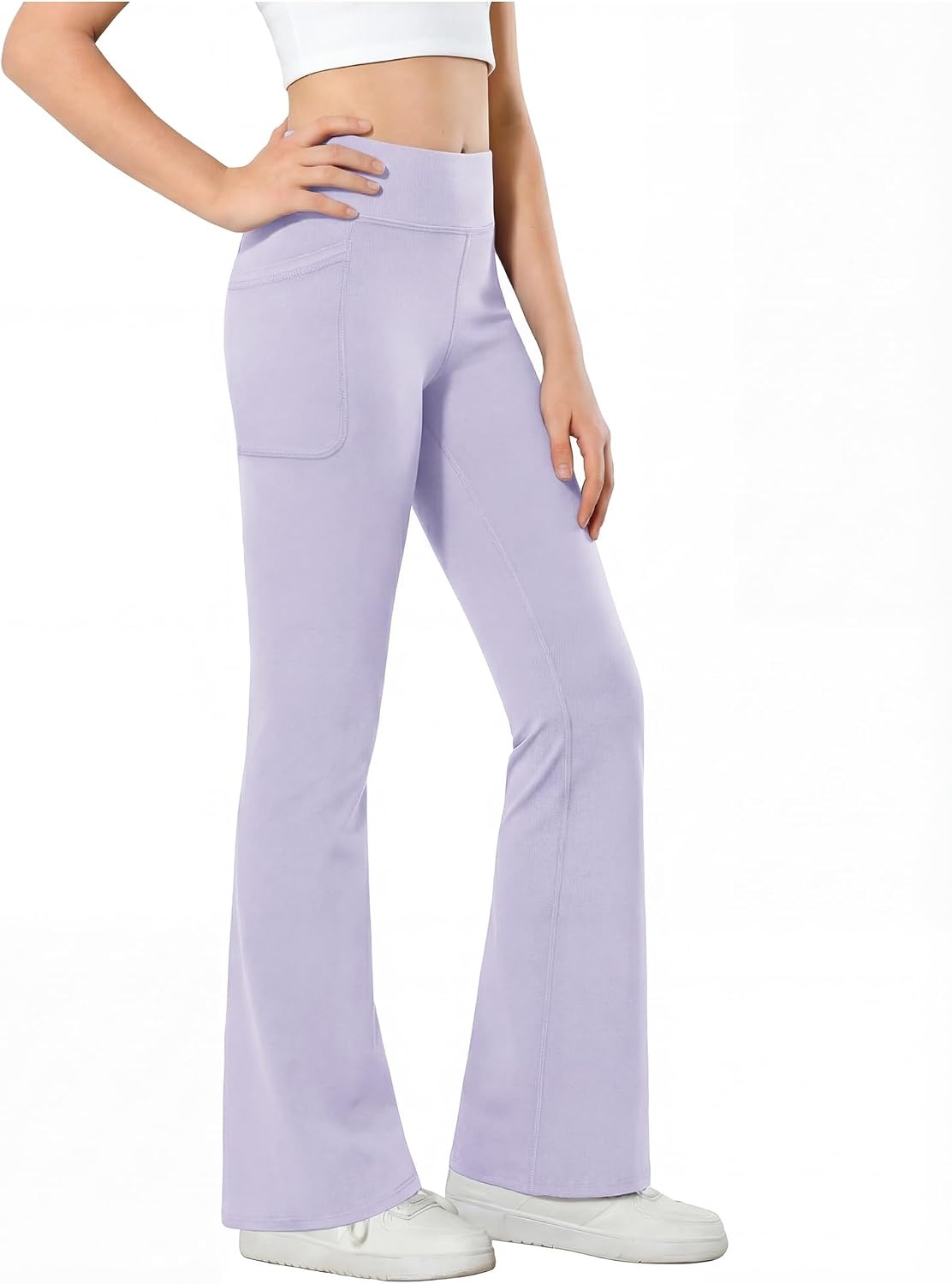 Stelle Girls Flare Leggings High Waisted Bootcut Yoga Pants with Pockets(Light Purple)