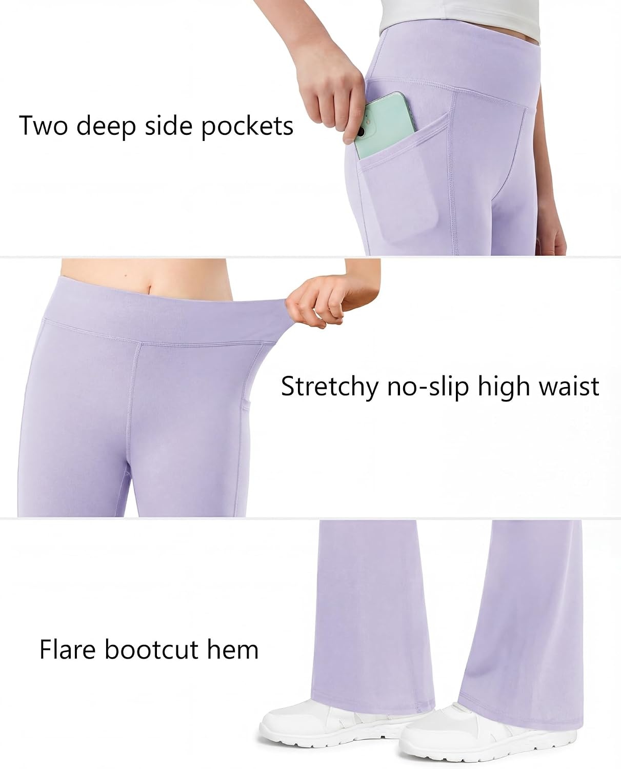Stelle Girls Flare Leggings High Waisted Bootcut Yoga Pants with Pockets(Light Purple)