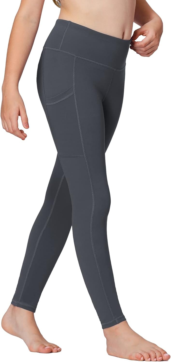 Stelle Girls’ Athletic Leggings Kids Dance Running Yoga Pants Workout Active Dance Tights with Pockets(Charcoal (2 Side Pocket))