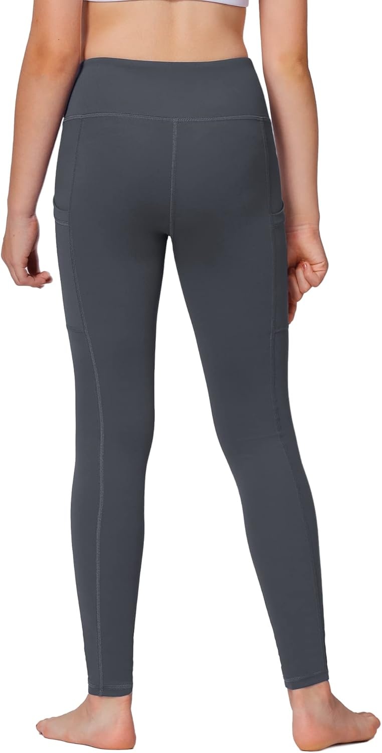 Stelle Girls’ Athletic Leggings Kids Dance Running Yoga Pants Workout Active Dance Tights with Pockets(Charcoal (2 Side Pocket))
