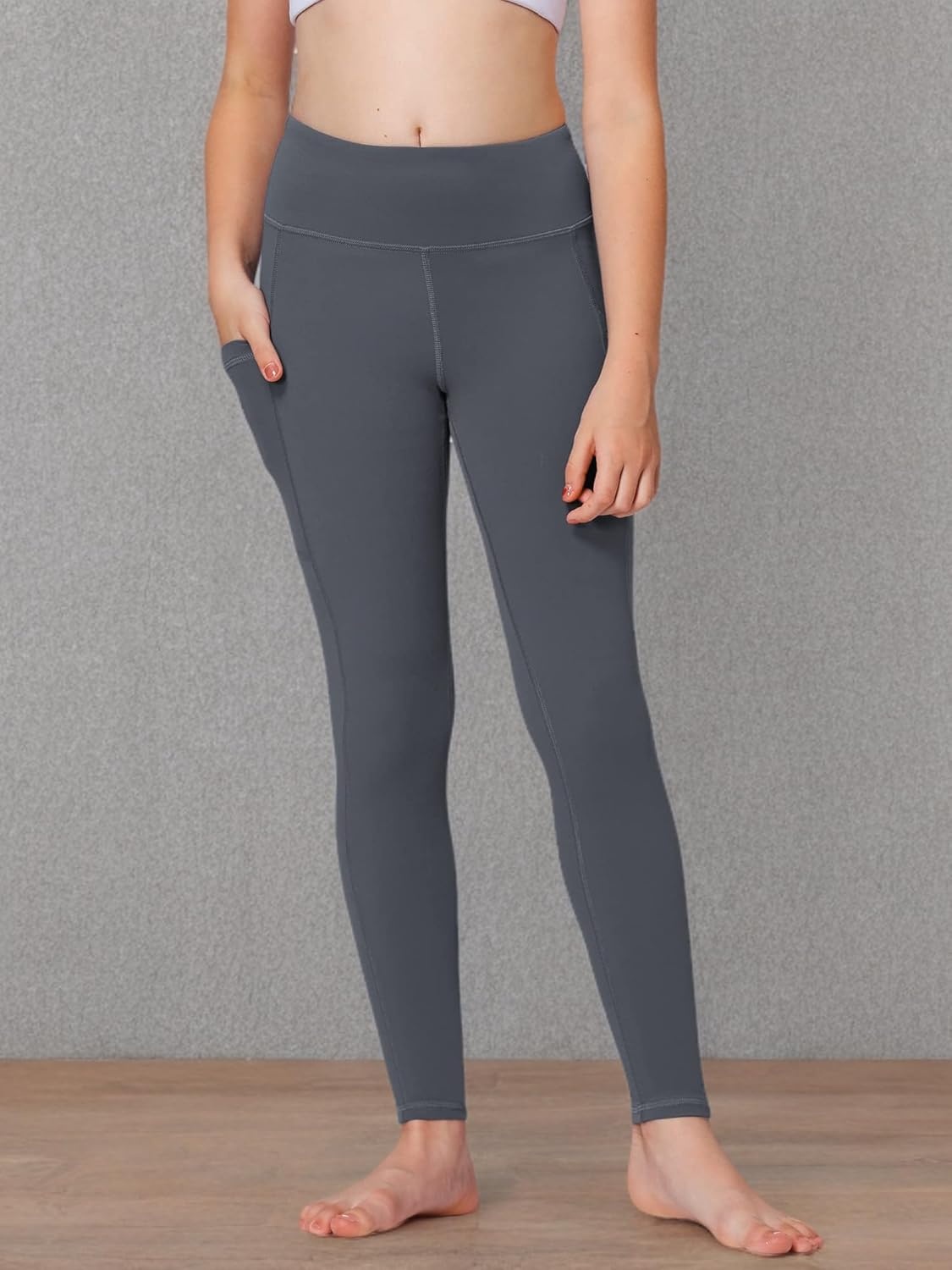 Stelle Girls’ Athletic Leggings Kids Dance Running Yoga Pants Workout Active Dance Tights with Pockets(Charcoal (2 Side Pocket))