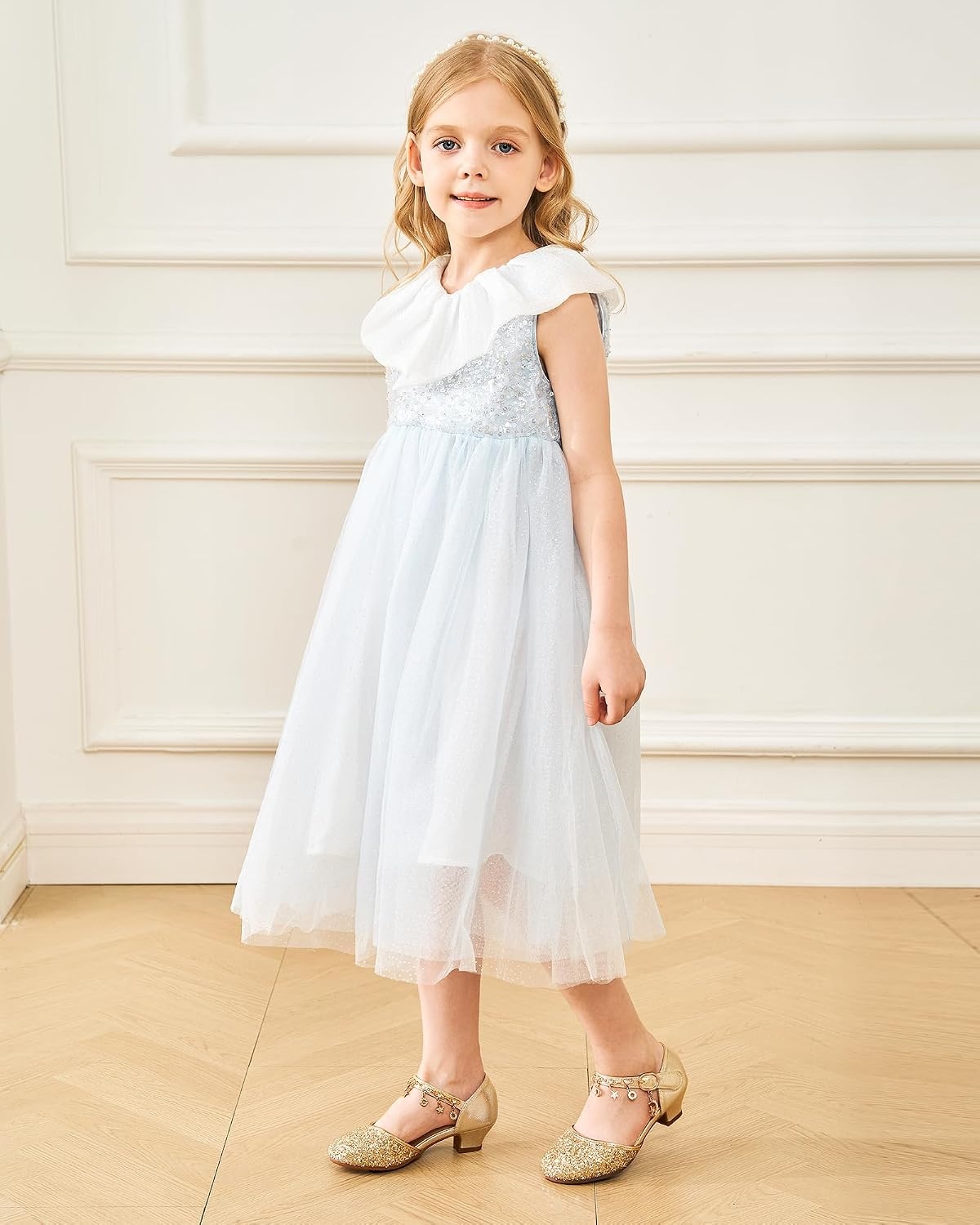 Stelle Girls Dress Shoes Low Heel Glitter Bow Party Wedding Flower School Shoes(Sparkle-gold)