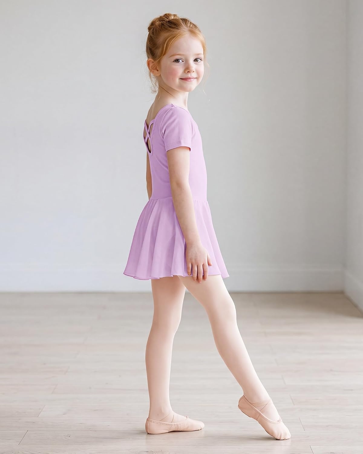 Stelle Girls Criss-Cross Back Leotards Skirt with Tights for Ballet/Dance(Lavender)