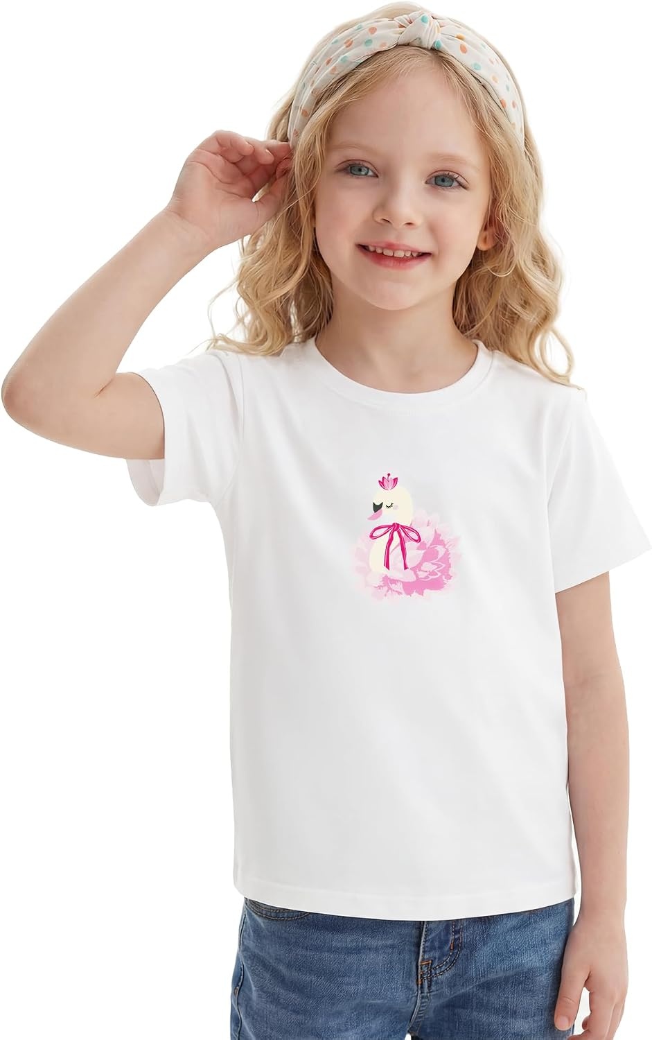 Stelle Girls T Shirts Graphic Tees Short Sleeve Tshirts Crewneck Cute Summer Casual Basic Tops for Kids Teen 4-15 Years(Swan Whisper|white)