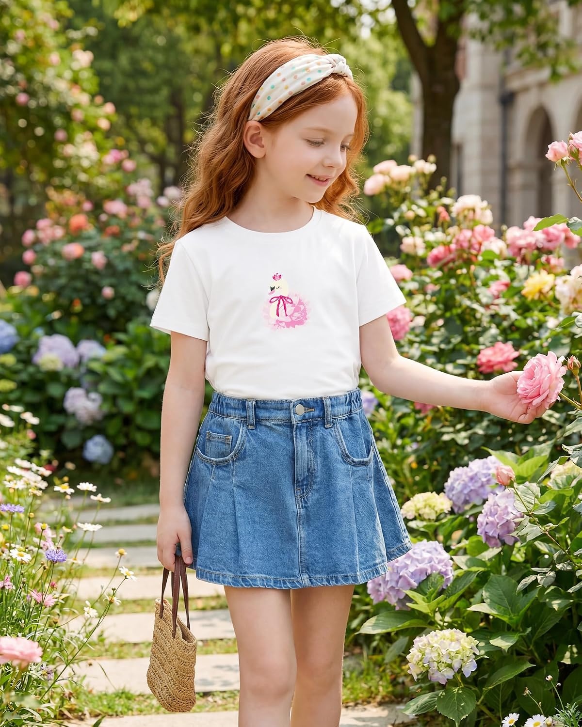 Stelle Girls T Shirts Graphic Tees Short Sleeve Tshirts Crewneck Cute Summer Casual Basic Tops for Kids Teen 4-15 Years(Swan Whisper|white)