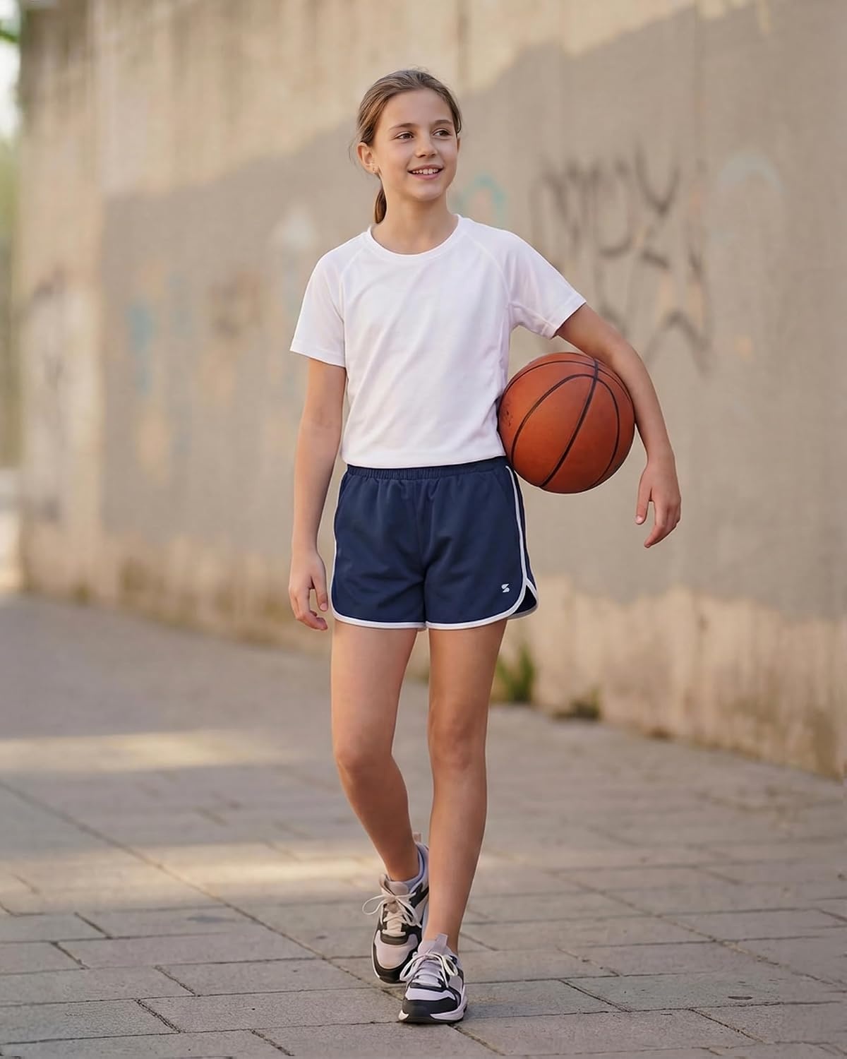 Stelle Girls Athletic Shorts with Pockets Quick Dry Running Shorts Gymnastics Basketball Short for Teen Kids(Navy)