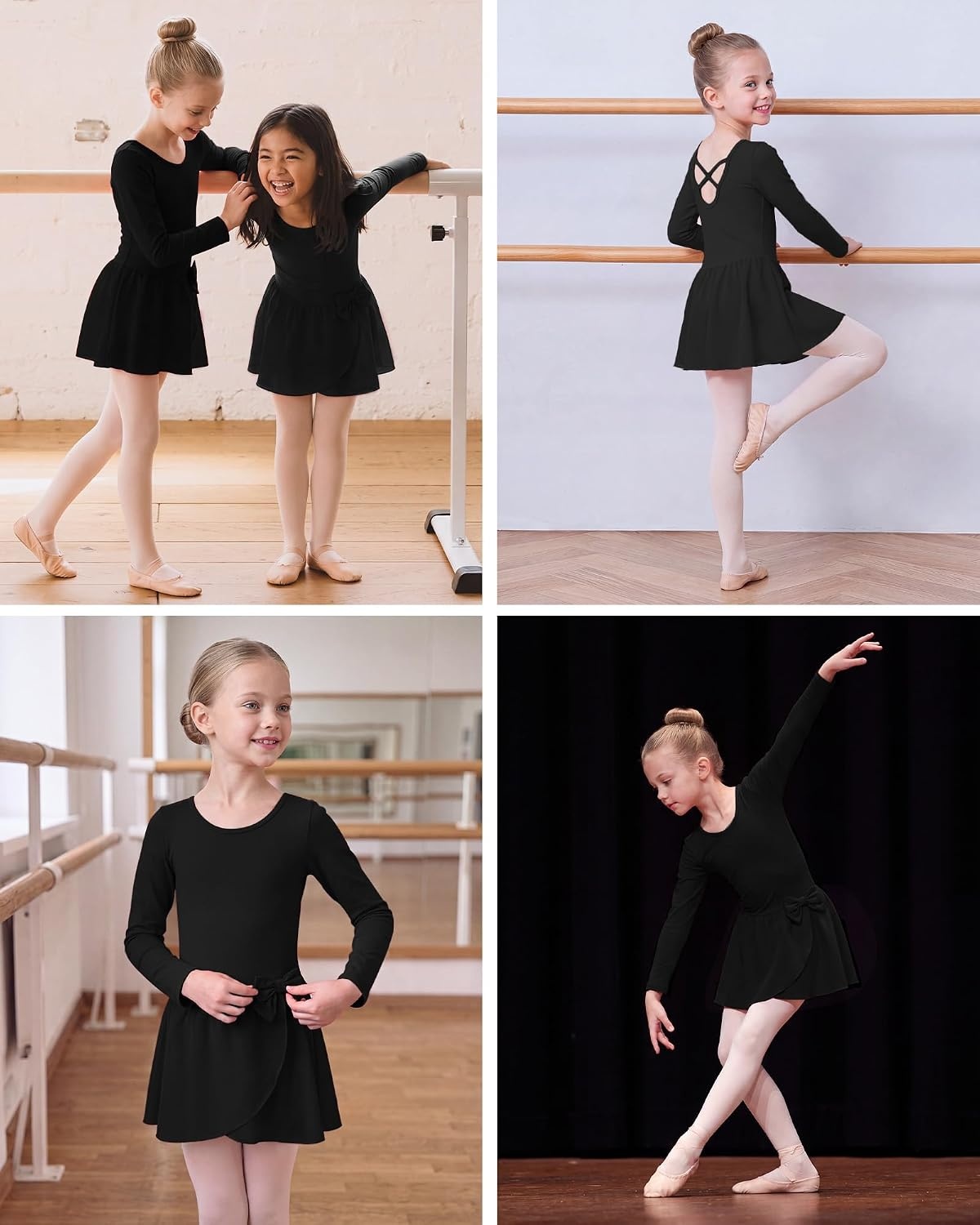 Stelle Ballet Leotards for Girls Long Sleeve Toddler Gymnastics Outfits(Black)