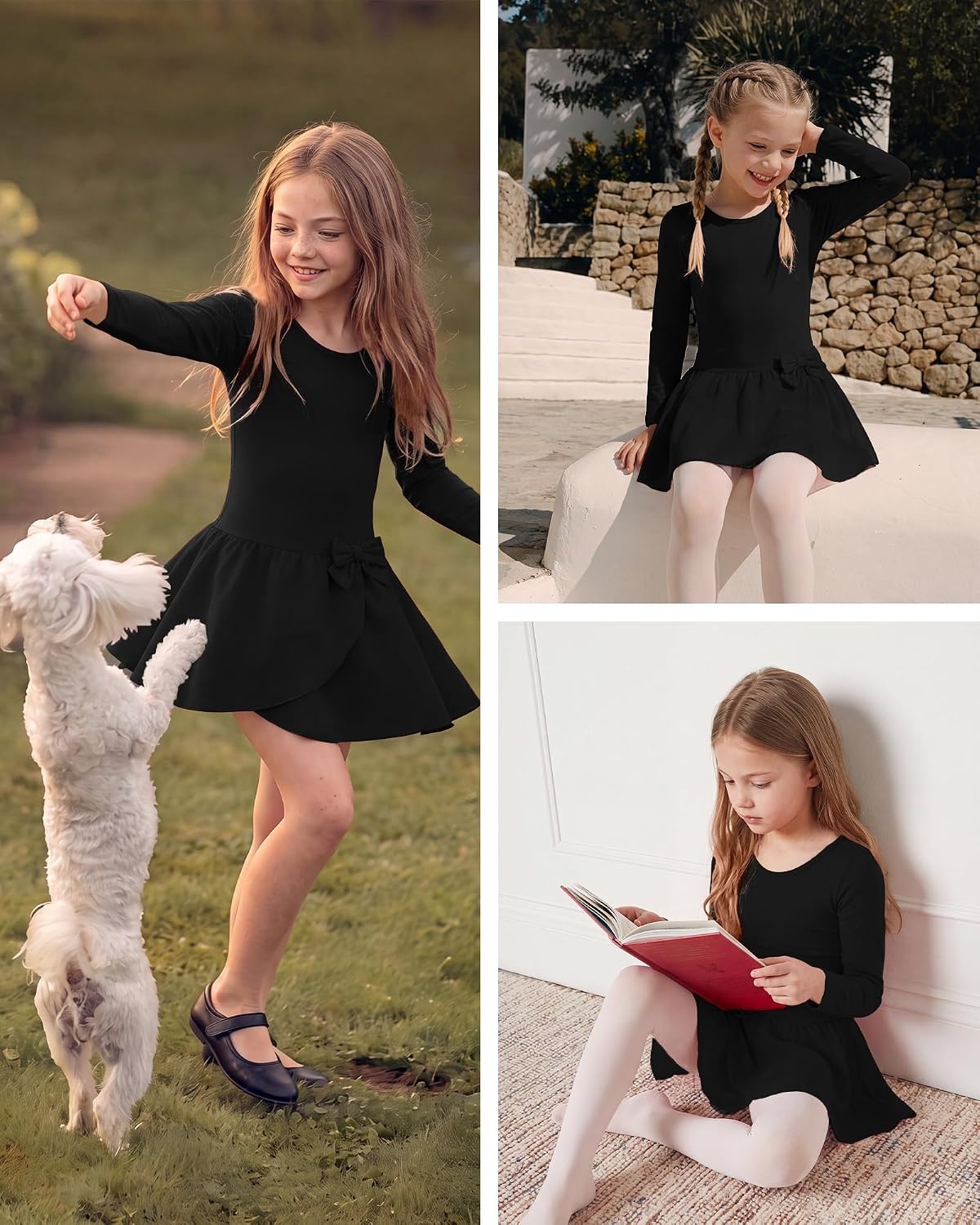 Stelle Ballet Leotards for Girls Long Sleeve Toddler Gymnastics Outfits(Black)