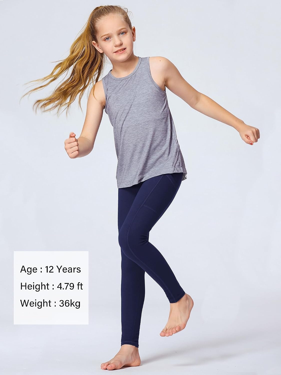 Stelle Girls Leggings with Pockets Kids Dance Yoga Running Athletic Pants(Midnight Blue)