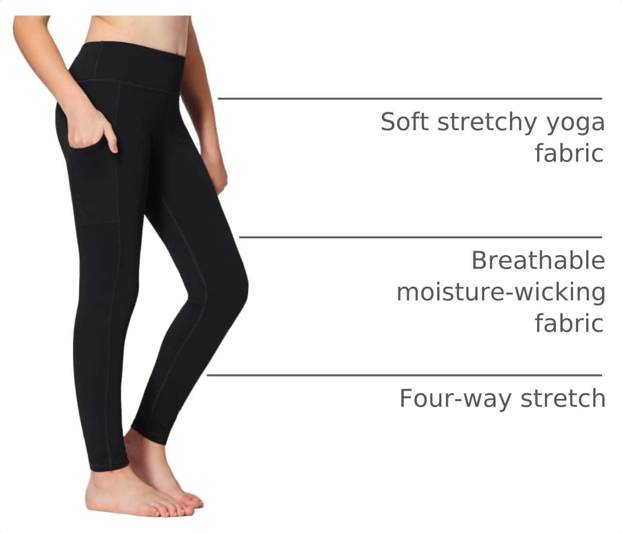 Stelle Girls Leggings with Pockets Kids Dance Yoga Running Athletic Pants(3-pack-black (2 Side Pocket))