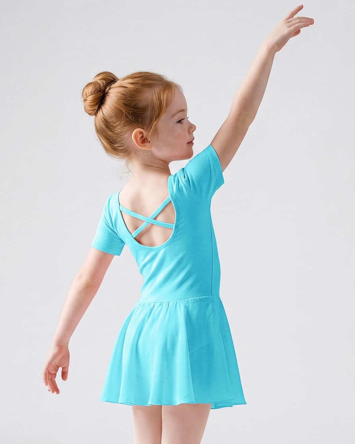 Stelle Girls Criss-Cross Back Leotards Skirt with Tights for Ballet/Dance(Pool Blue)