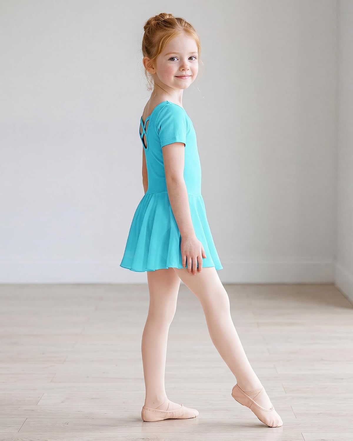 Stelle Girls Criss-Cross Back Leotards Skirt with Tights for Ballet/Dance(Pool Blue)