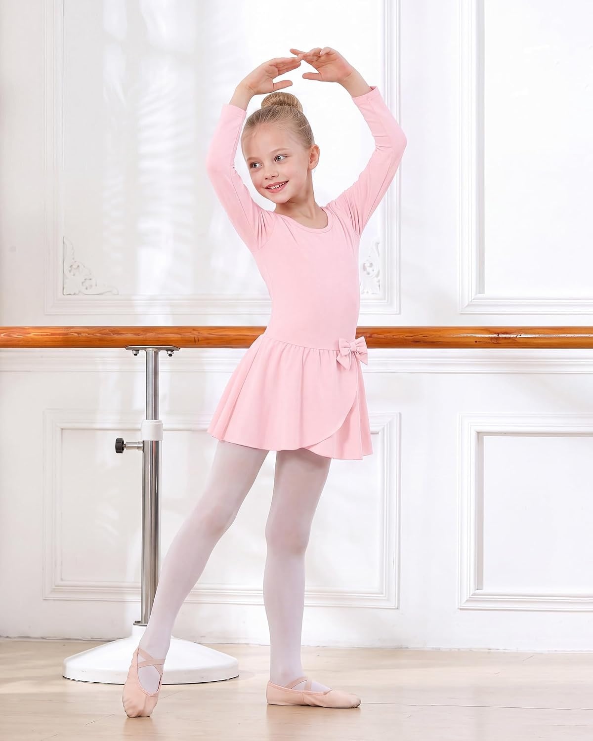Stelle Ballet Leotards for Girls Long Sleeve Toddler Gymnastics Outfits(Ballet Pink)