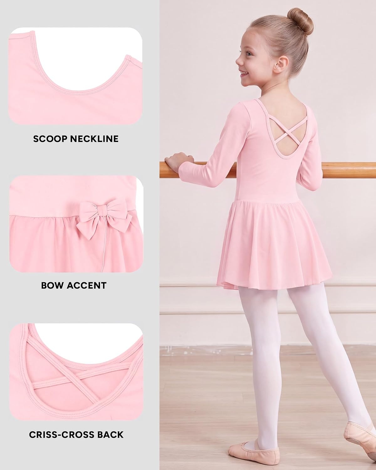 Stelle Ballet Leotards for Girls Long Sleeve Toddler Gymnastics Outfits(Ballet Pink)