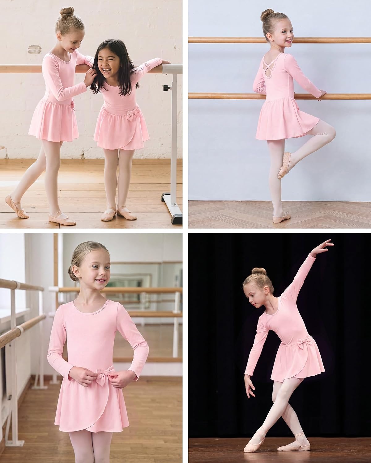 Stelle Ballet Leotards for Girls Long Sleeve Toddler Gymnastics Outfits(Ballet Pink)