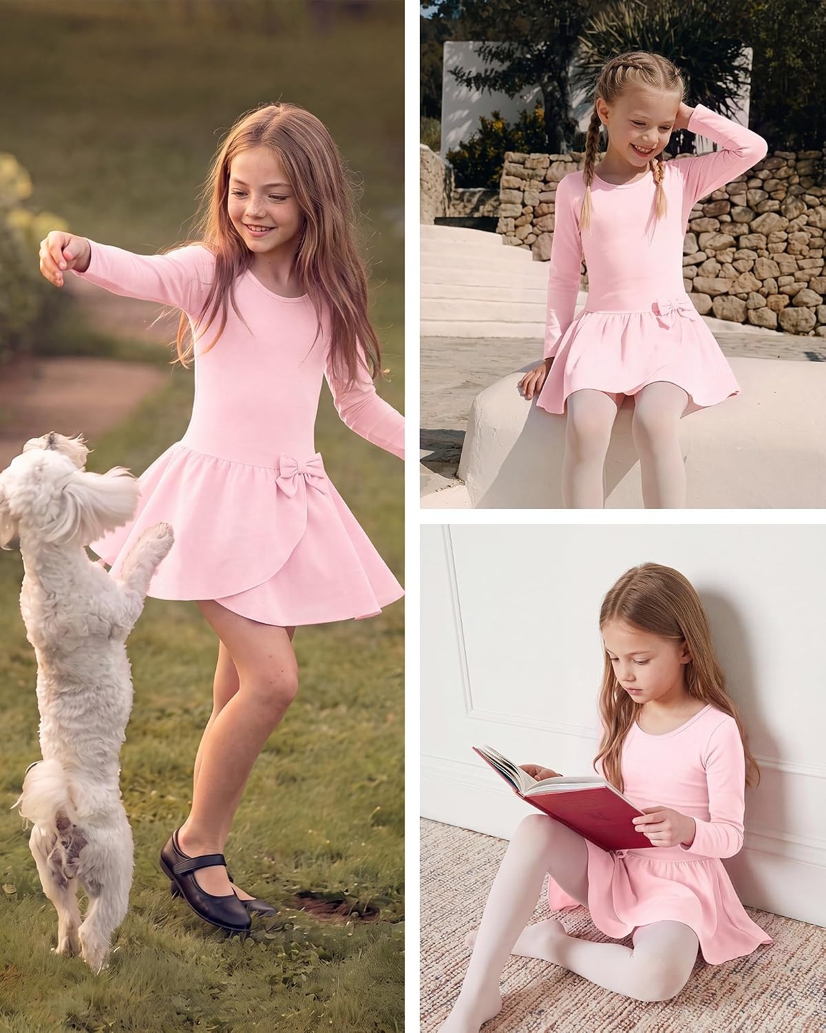 Stelle Ballet Leotards for Girls Long Sleeve Toddler Gymnastics Outfits(Ballet Pink)
