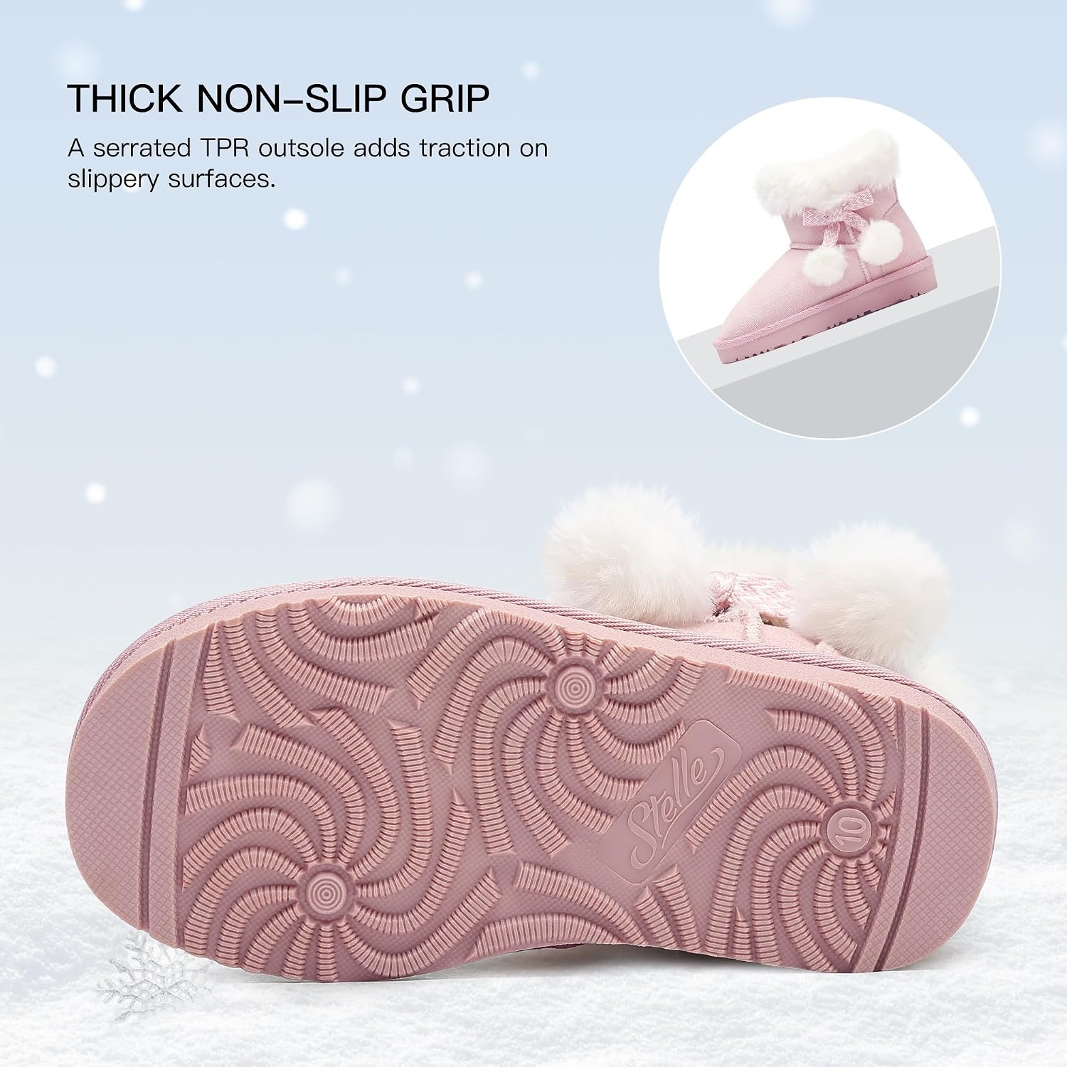 Stelle Girls Winter Boots Fuzzy Snow Boots for Kids(Warm Pink)