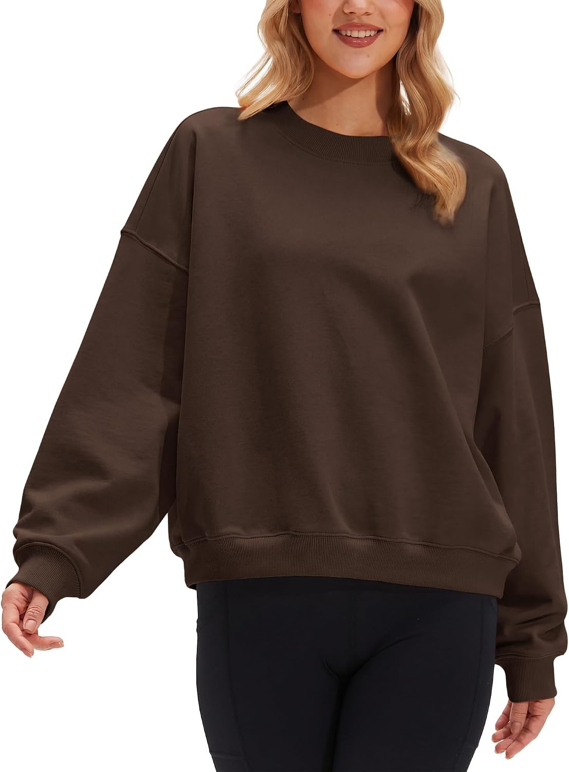 Stelle Women’s 100% Cotton Oversized Sweatshirt Crewneck Pullover | Pure Cotton, Relaxed fit, Hip-Length, Brushed comfy, Layering essential, Lounge, Travel, Streetwear, Versatile(Coffee)