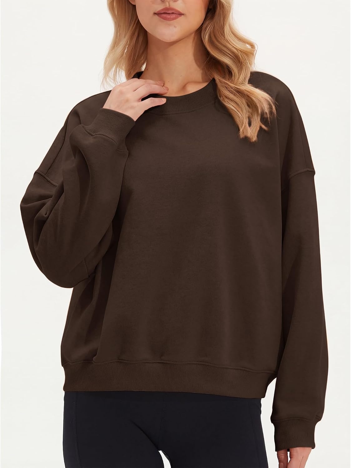 Stelle Women’s 100% Cotton Oversized Sweatshirt Crewneck Pullover | Pure Cotton, Relaxed fit, Hip-Length, Brushed comfy, Layering essential, Lounge, Travel, Streetwear, Versatile(Coffee)