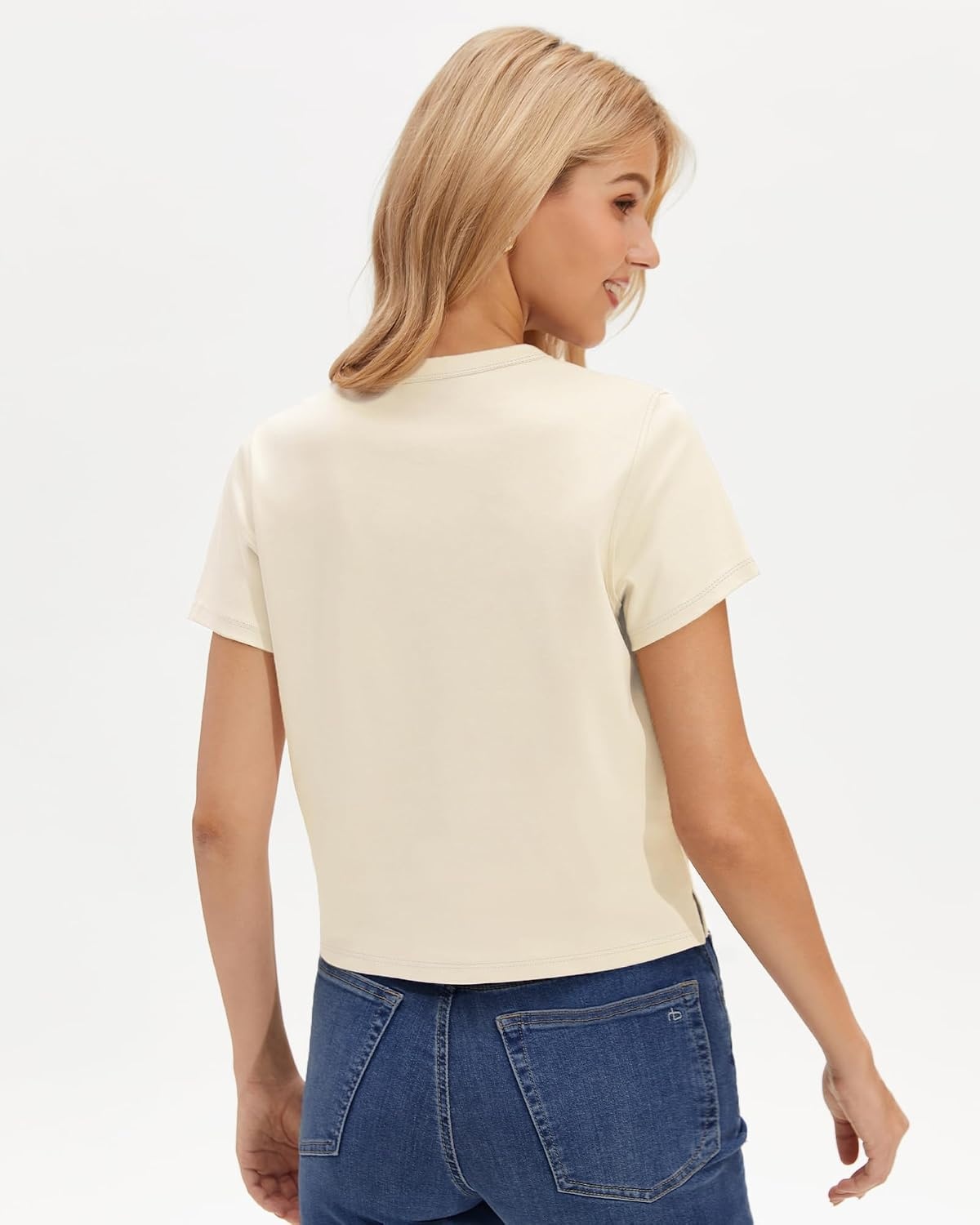 Stelle Women Cotton Blend Tshirts Shirts Boxy Cropped T- Shirts Basic Tees | Relaxed fit, Side slits, Lightweight comfort, Everyday layering, Streetwear, Machine washable, Soft hand feel(Creme)