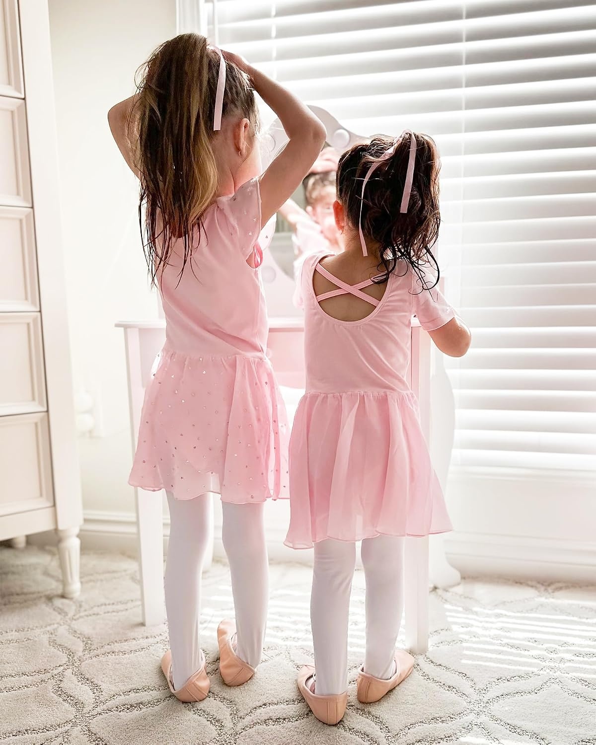 Stelle Girls Ballet Dance Tights Footed for Toddler Kid School Class 2T-15Y(3-pack-ballet Pink+white+black)