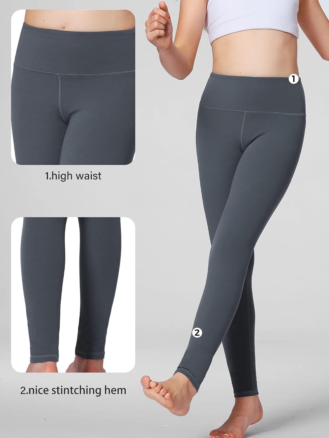 Stelle Girls Leggings with Hidden Pocket for Kids Dance Yoga Athletic Pants | High-rise waistband,Soft 4-way stretch,Moisture-wicking,Non see-through for dance,gymnastics,yoga,running and daily wear(Charcoal)