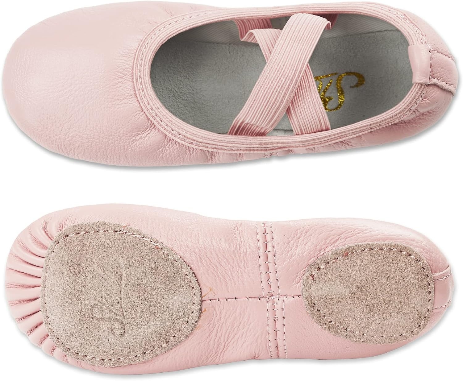 Stelle Ballet Shoes for Girls Genuine Leather Dance Slippers(Pink (No-tie))