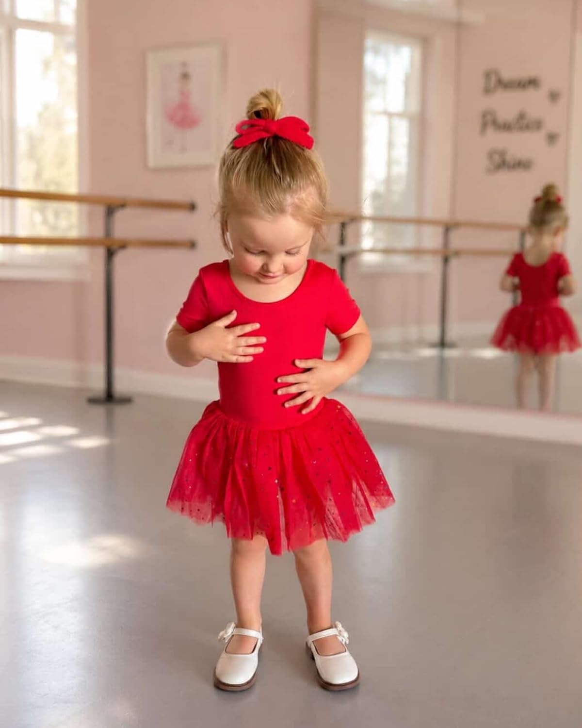 Stelle Girls Dance Leotards with Sequin Tutu Dress Ballet Leotards Gymnastic Ballerina Costume Toddler Ballet Outfit(Red)