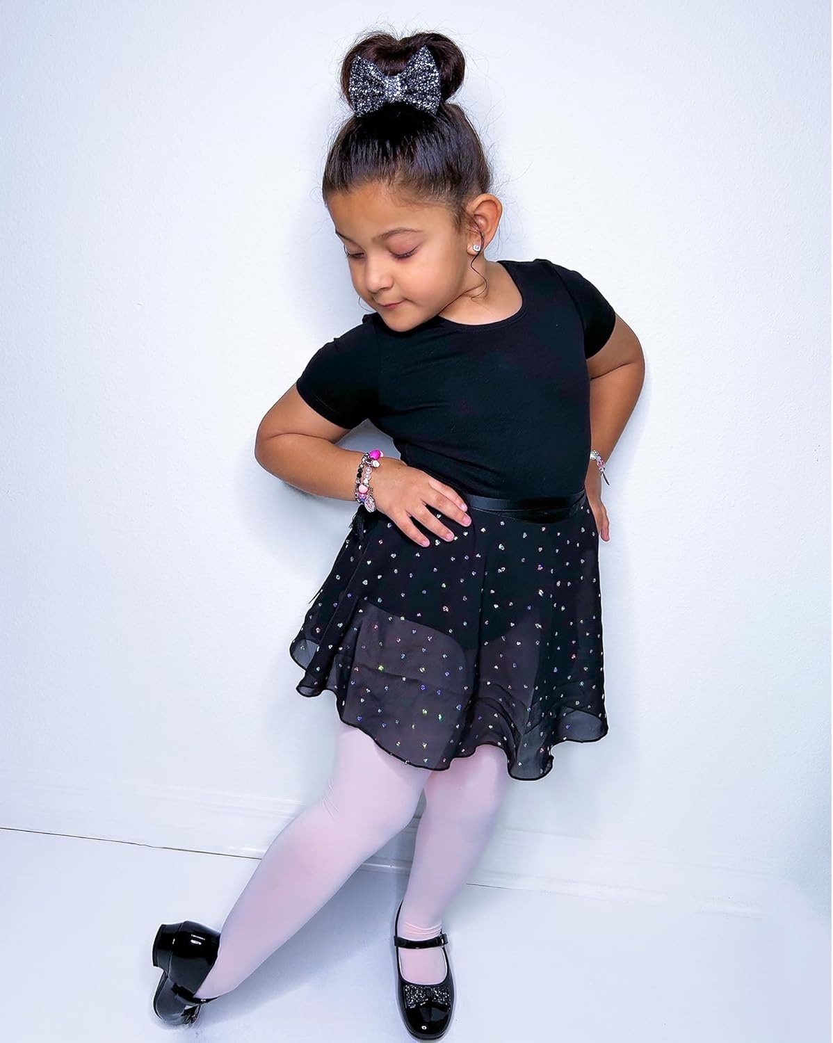 Stelle Ballet Leotards for Girls Toddler Dance Dress Outfit Combo with Skirt and Tights (Toddler/Little Kid/Big Kid)(4-black (Shiny Skirt))