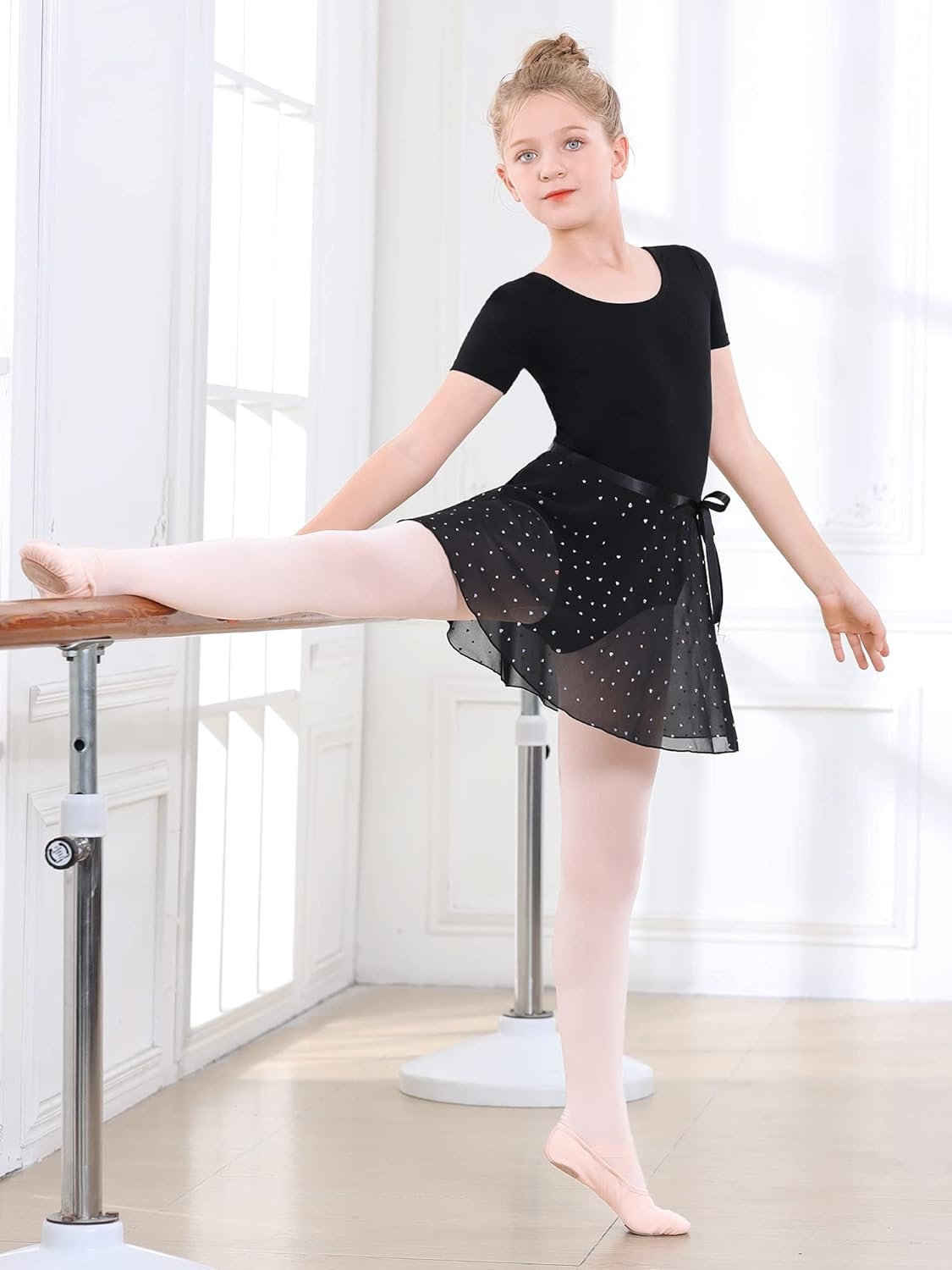 Stelle Ballet Leotards for Girls Toddler Dance Dress Outfit Combo with Skirt and Tights (Toddler/Little Kid/Big Kid)(4-black (Shiny Skirt))