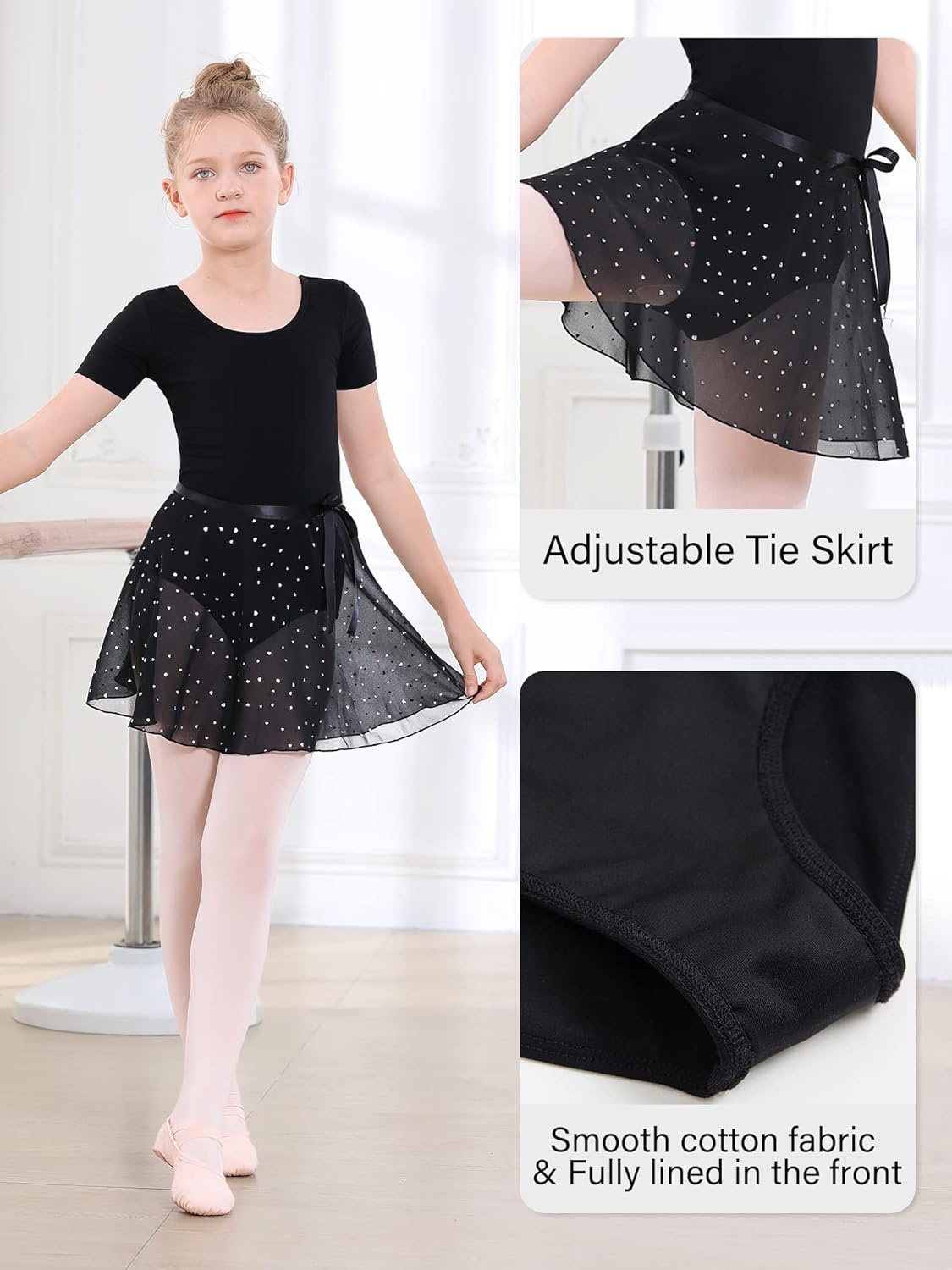 Stelle Ballet Leotards for Girls Toddler Dance Dress Outfit Combo with Skirt and Tights (Toddler/Little Kid/Big Kid)(4-black (Shiny Skirt))