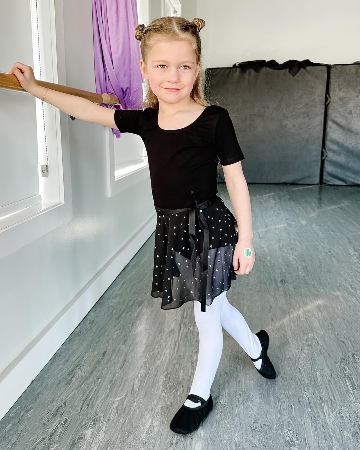 Stelle Ballet Leotards for Girls Toddler Dance Dress Outfit Combo with Skirt and Tights (Toddler/Little Kid/Big Kid)(4-black (Shiny Skirt))