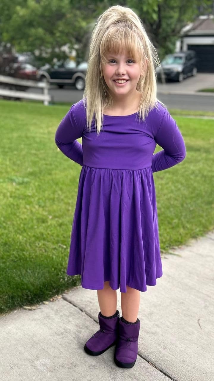 Stelle Girls Cotton Long Sleeve Dress Twirl Skater Dress 3-12Y(Purple)
