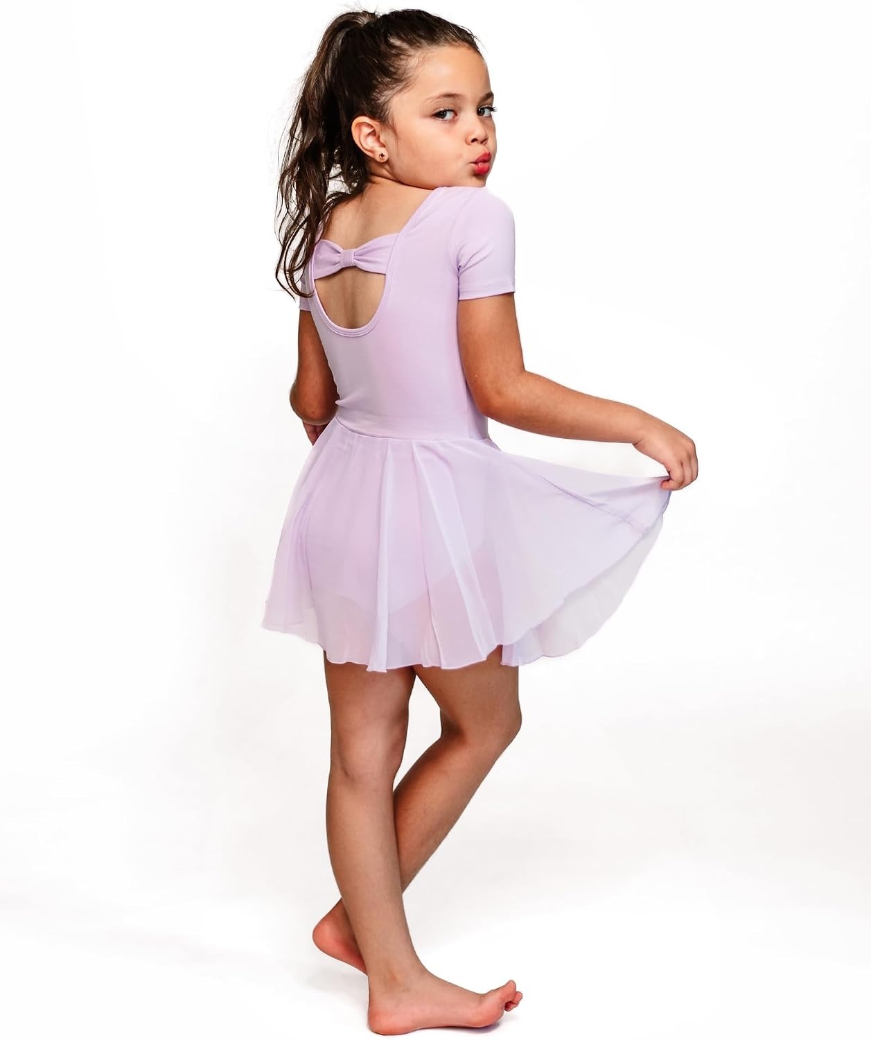 Stelle Ballet Leotards for Girls Dance Leotard with Skirt Toddler Ballet Outfit Criss-Cross Bow Back (Little/Big Kid)(Style 2-lavender (Bow Back))