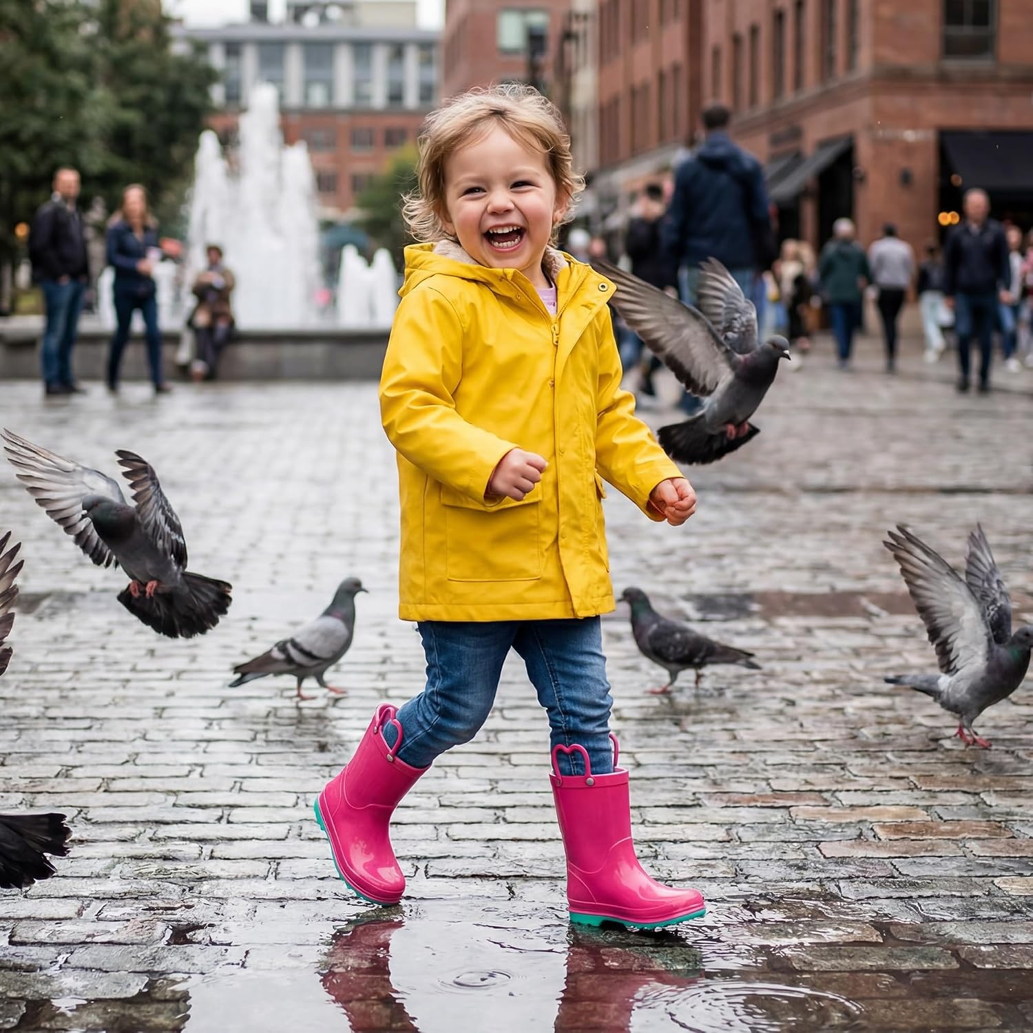 Stelle Girls Waterproof Rain Boots with Easy-On Handles | Girls & Boys Lightweight Cute Heart Handles Non-Slip Sole Rain Puddle Outdoor Play for Toddler to Kids(Fuchsia)