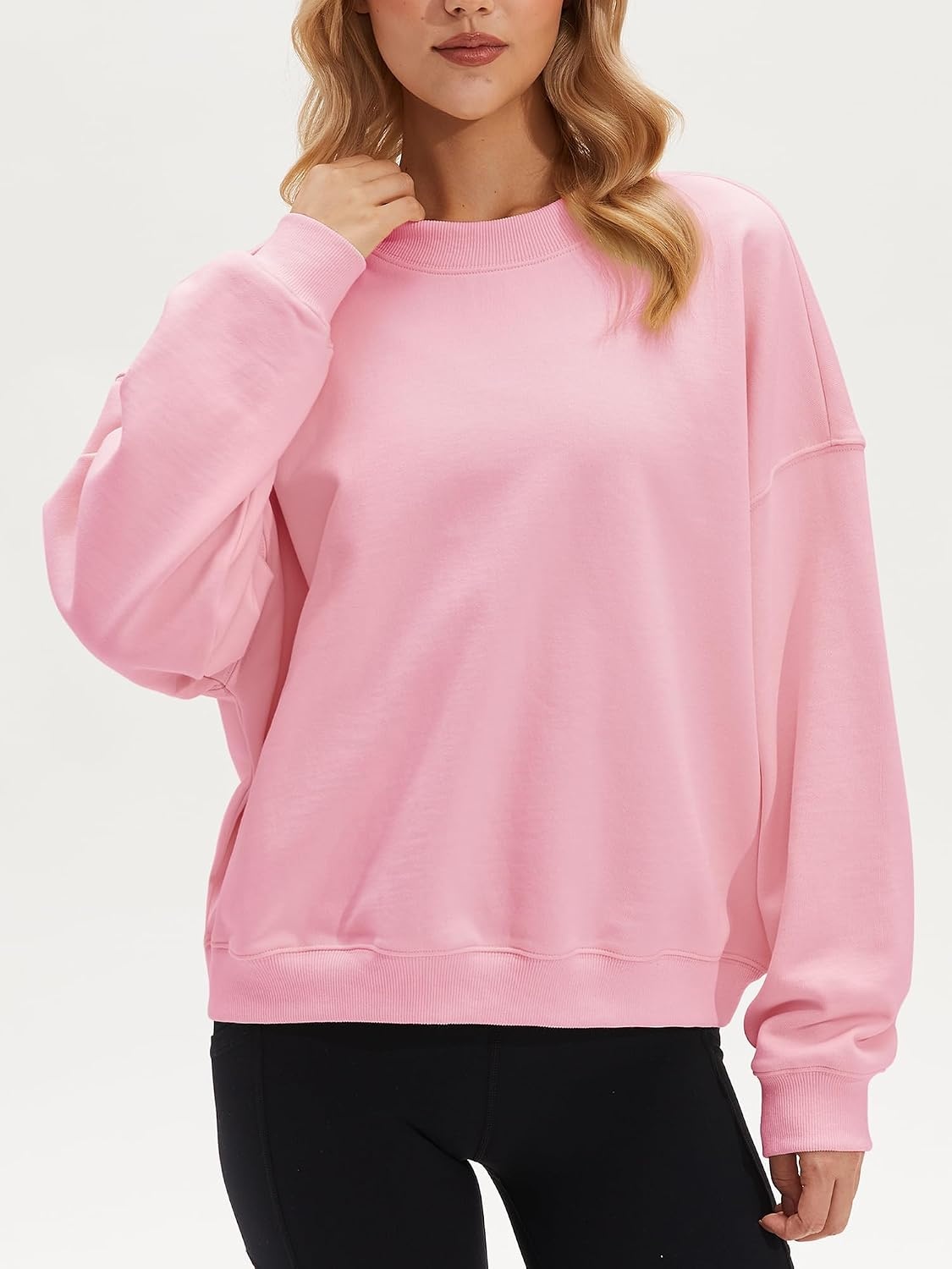 Stelle Women’s 100% Cotton Oversized Sweatshirt Crewneck Pullover | Pure Cotton, Relaxed fit, Hip-Length, Brushed comfy, Layering essential, Lounge, Travel, Streetwear, Versatile(Light Pink)