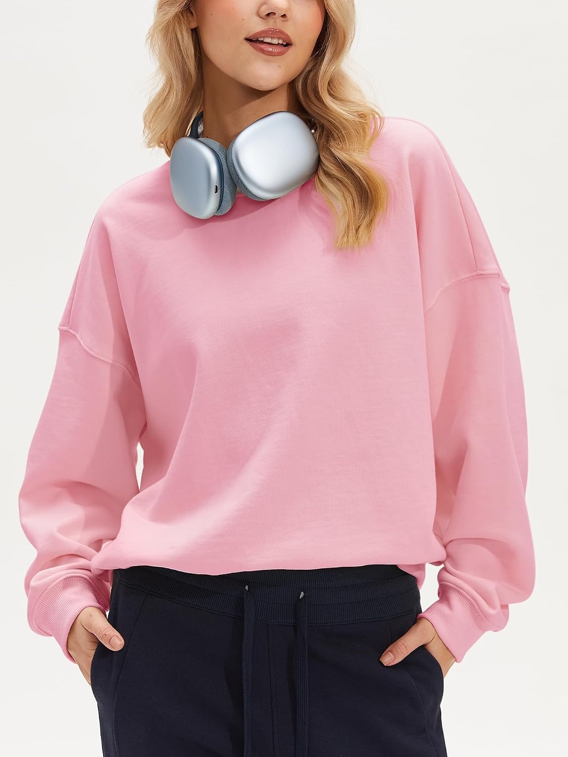 Stelle Women’s 100% Cotton Oversized Sweatshirt Crewneck Pullover | Pure Cotton, Relaxed fit, Hip-Length, Brushed comfy, Layering essential, Lounge, Travel, Streetwear, Versatile(Light Pink)