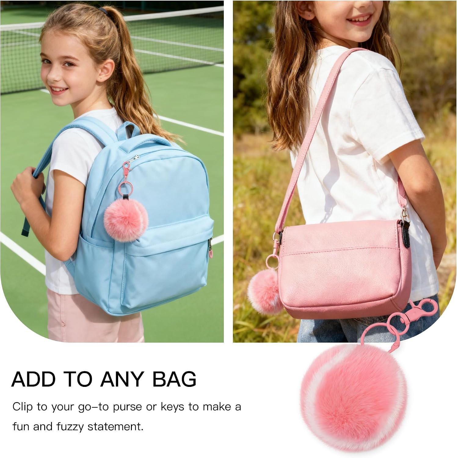 Stelle Pom Pom Keychain Rabbit Fur Bag Charms Fluffy Cute Keychains Purse Backpack Accessories Gifts for Girls/Women(Pink-tennis Ball)