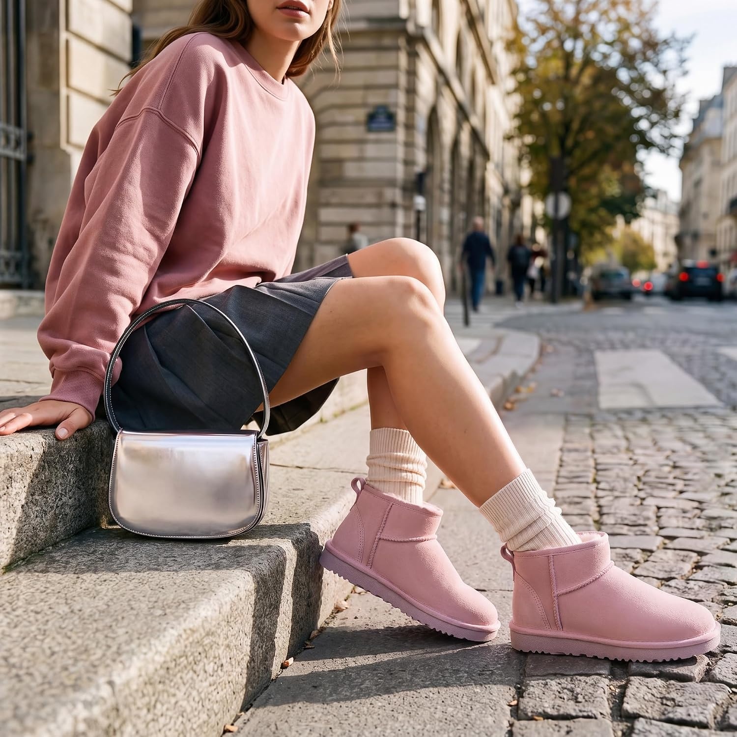 Stelle Winter Boots for Women Warm Ankle Snow Boots(Pink)