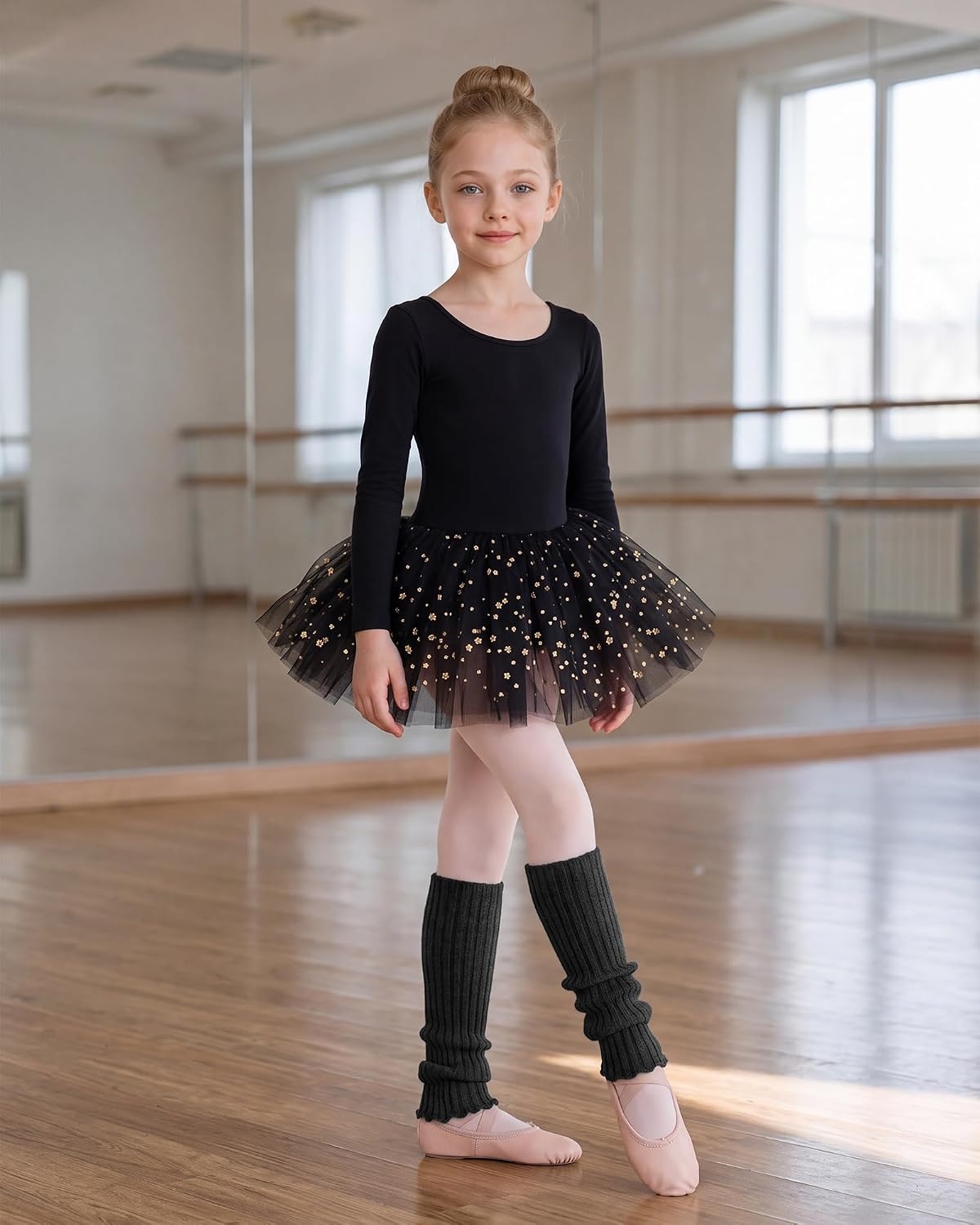 Stelle Girls Ballet Leg Warmers Kids Knit Ruffle Legwarmer Dance Warm-up(Heather Charcoal)