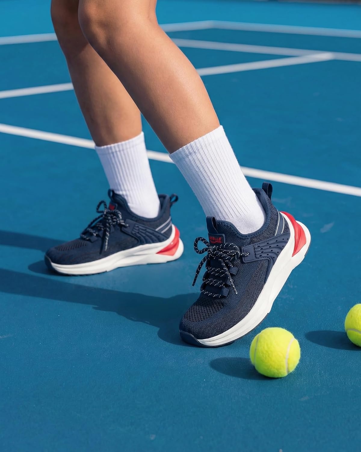 Stelle Kids Sneakers Girls Tennis Shoes Non-Slip Lightweight Breathable Athletic Sports Running Shoes(Navy)