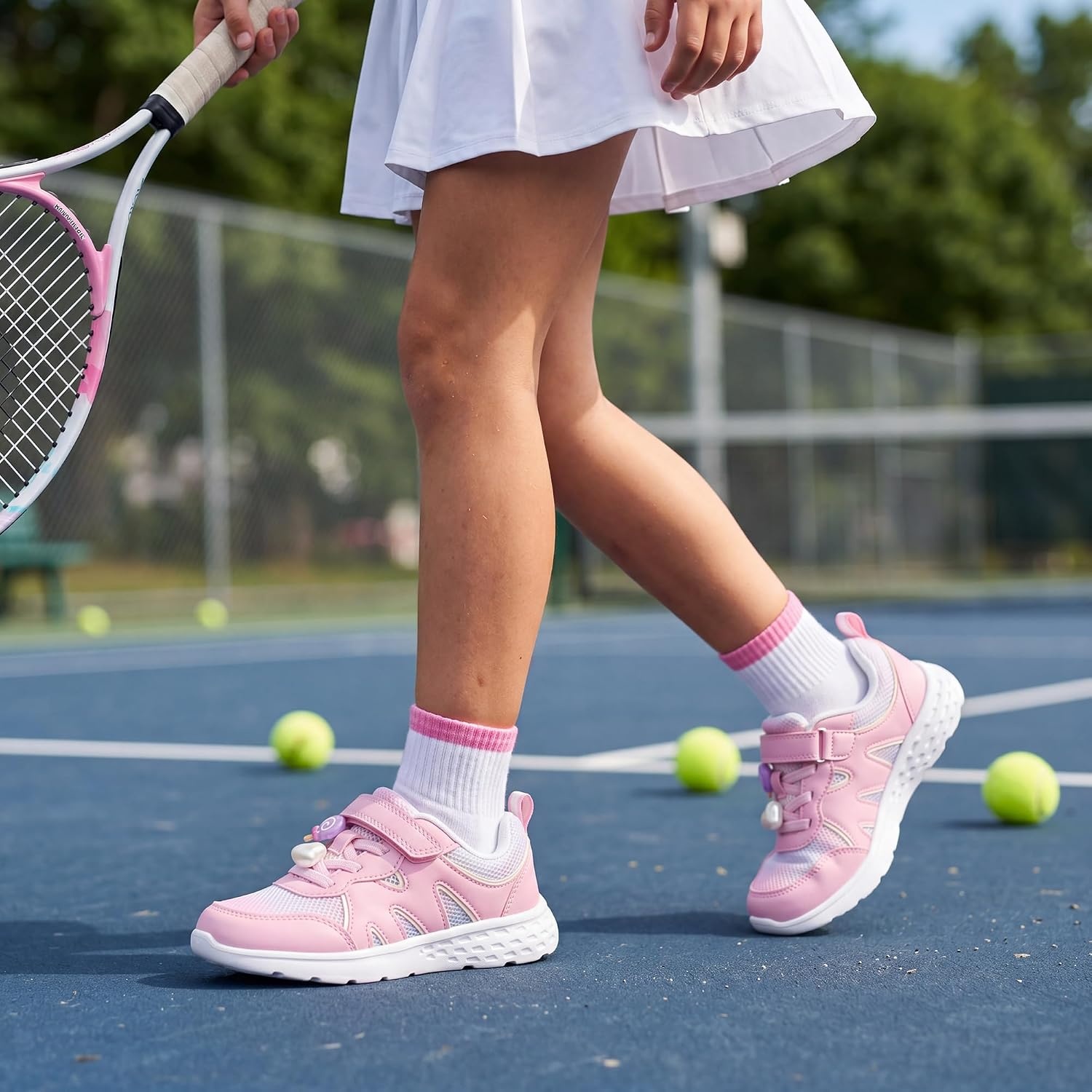 Stelle Tennis Shoes for Girls Kids Sneakers | Non-Slip Sole Lightweight Breathable Athletic Sports Running Shoes for Toddler/Little Kid/Big Kid(Tie Dye Marshmallow+charms)