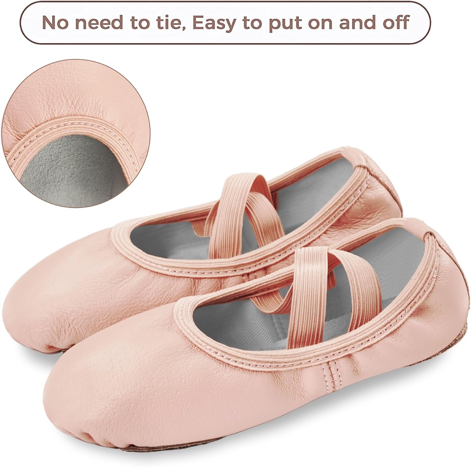 Stelle Ballet Shoes for Girls Genuine Leather Dance Slippers(Ballet Pink (No-tie))