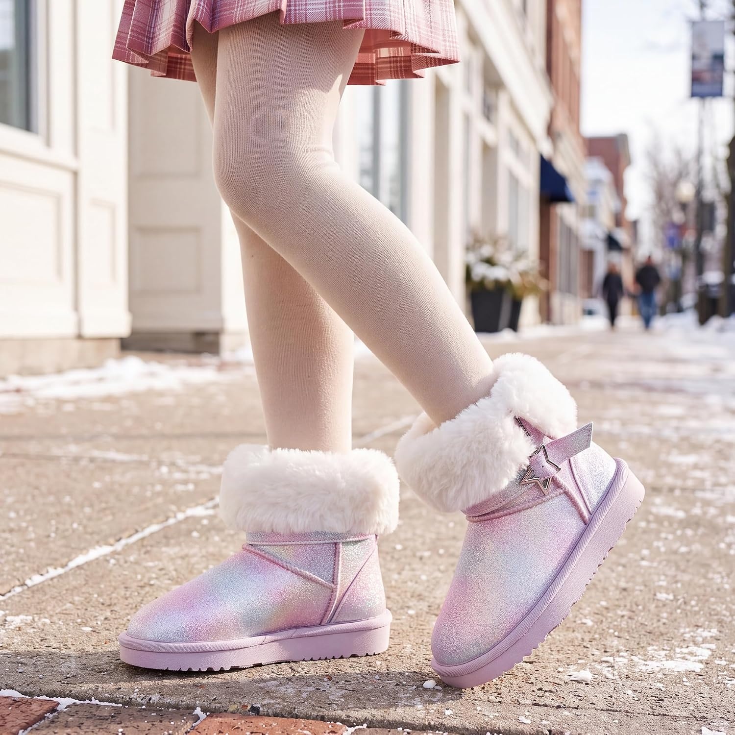 Stelle Girls Winter Boots Faux Fur Lined Fold-Down Collar(Dream Frost)