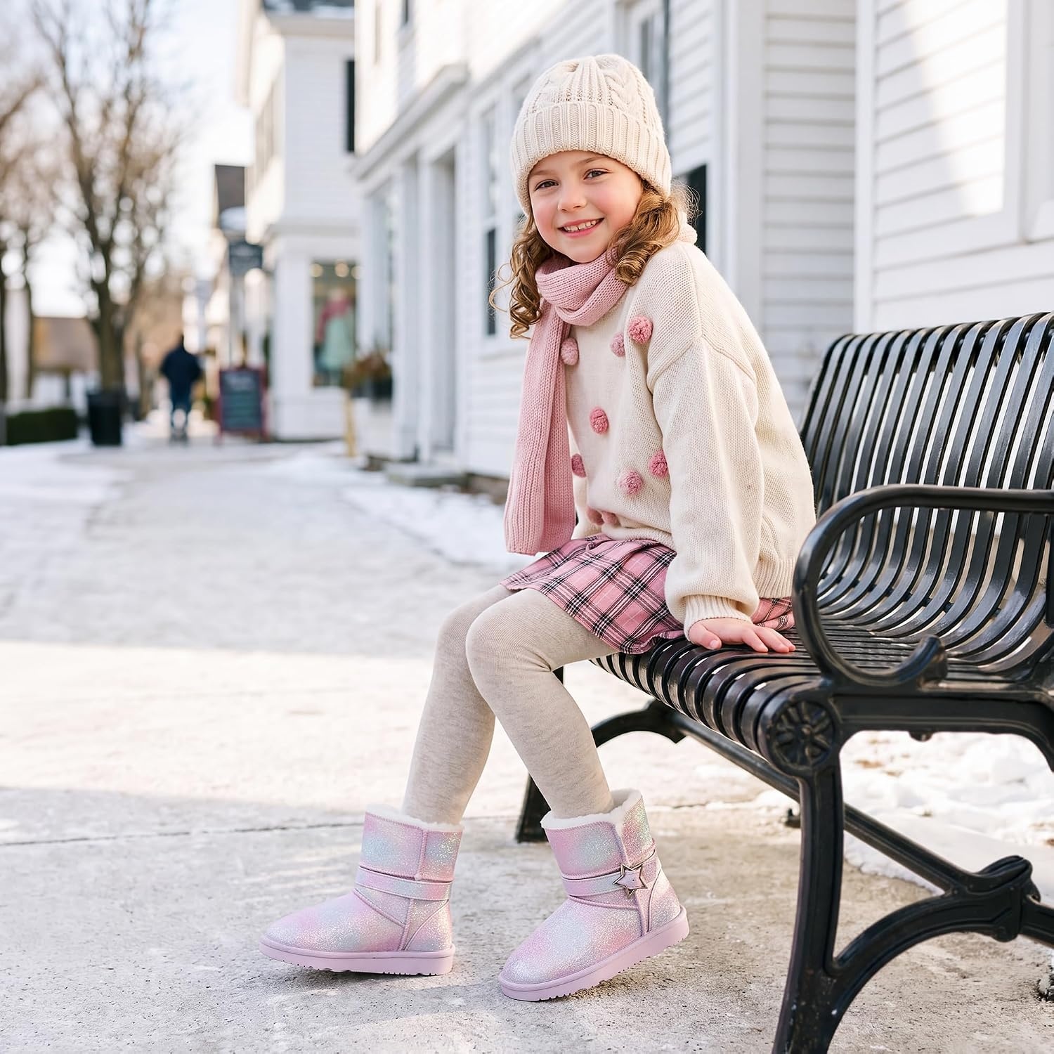 Stelle Girls Winter Boots Faux Fur Lined Fold-Down Collar(Dream Frost)