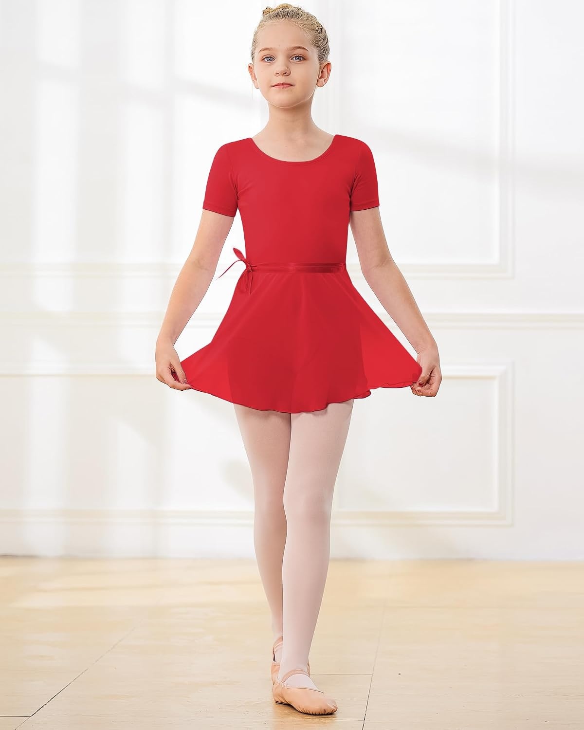 Stelle Ballet Leotards for Girls Toddler Dance Dress Outfit Combo with Skirt and Tights (Toddler/Little Kid/Big Kid)(1-red)