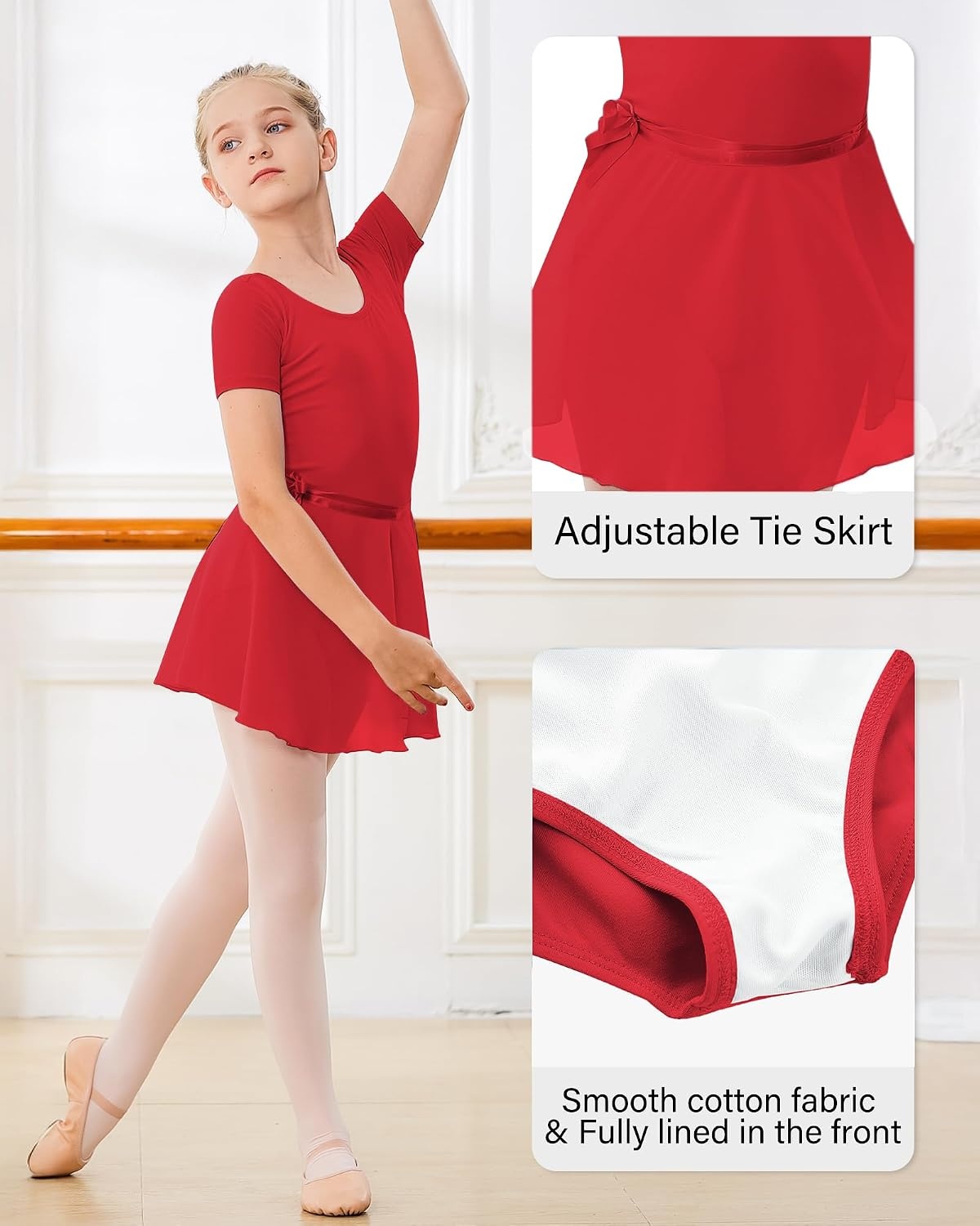 Stelle Ballet Leotards for Girls Toddler Dance Dress Outfit Combo with Skirt and Tights (Toddler/Little Kid/Big Kid)(1-red)
