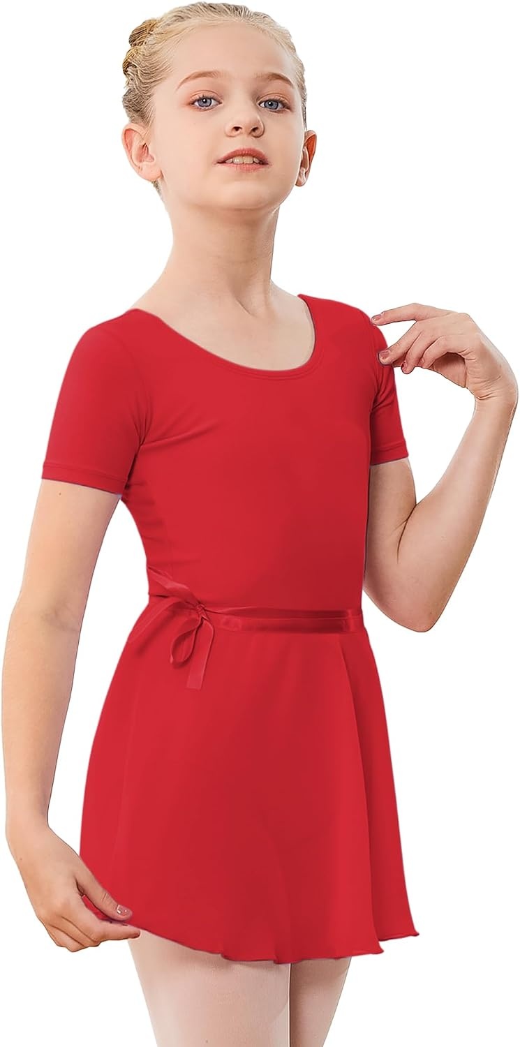Stelle Ballet Leotards for Girls Toddler Dance Dress Outfit Combo with Skirt and Tights (Toddler/Little Kid/Big Kid)(1-red)