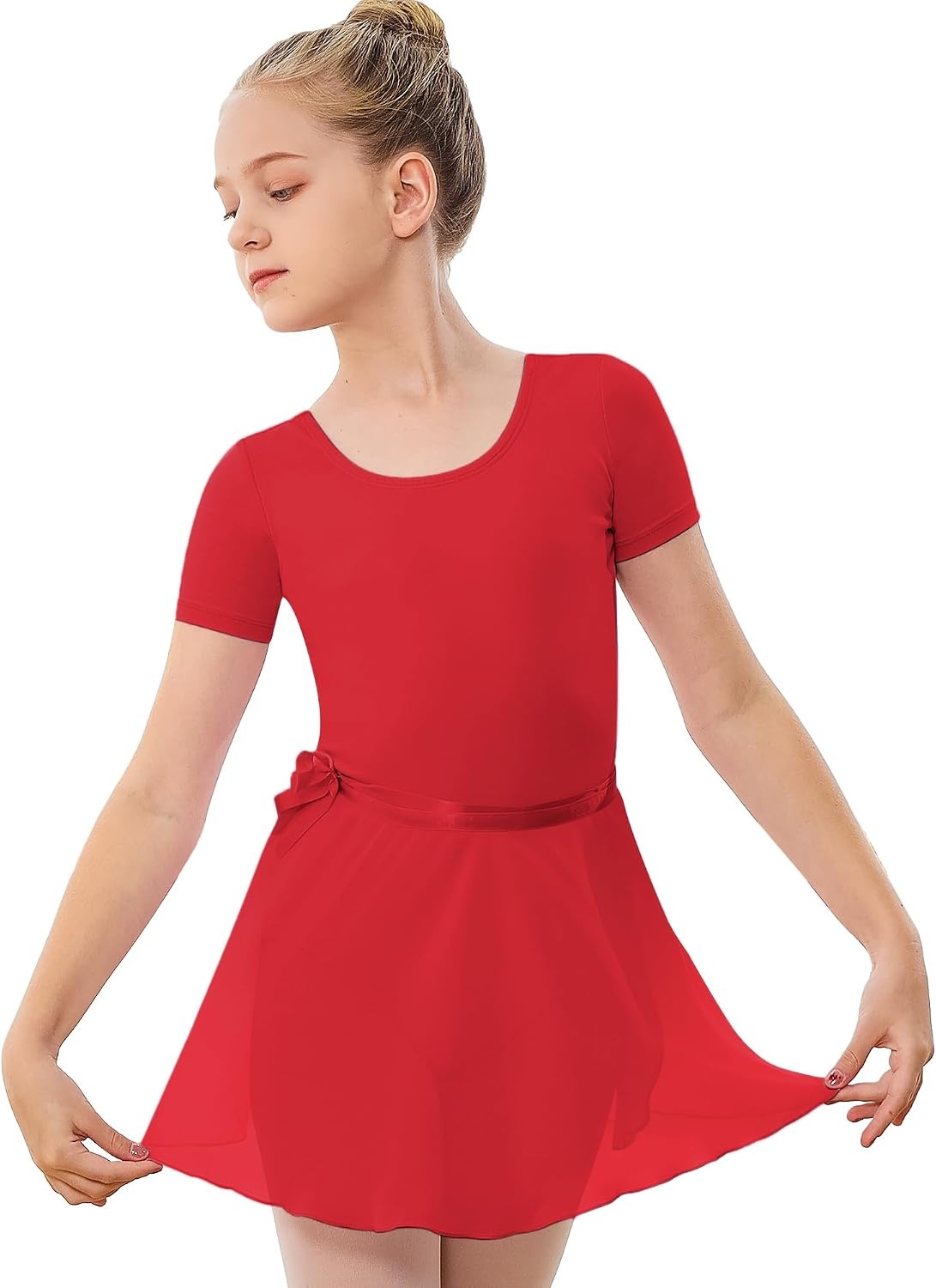 Stelle Ballet Leotards for Girls Toddler Dance Dress Outfit Combo with Skirt and Tights (Toddler/Little Kid/Big Kid)(1-red)